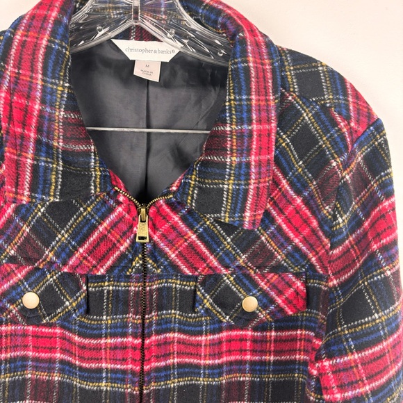 Christopher & Banks/wool blend jacket-Ladies M-EUC-red & black plaid - Picture 2 of 12